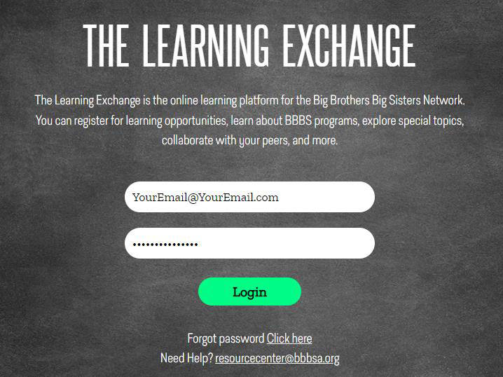 learning exchange login screen