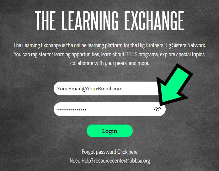 learning exchange login screen with view password